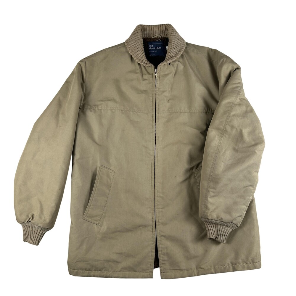 Vintage 90s JCPenney Jacket Men Large Beige Sherpa Lined Outerwear Retro 70s 80s